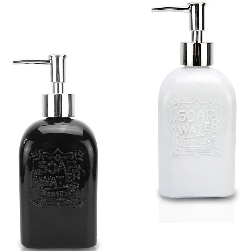 PORTA SABONETE LIQUIDO DE VIDRO QUADRADO PRETO / BRANCO 400ML