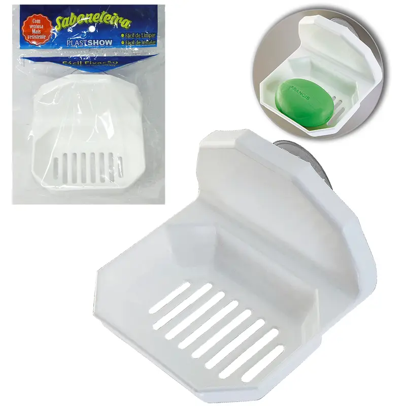 SABONETEIRA DE PAREDE DE PLASTICO BRANCO COM VENTOSA 10X11,5CM