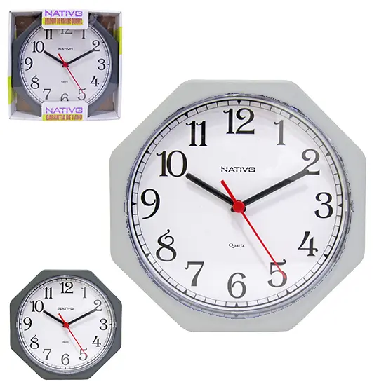 RELOGIO DE PAREDE OITAVADO LISO SORTIDOS 23CM