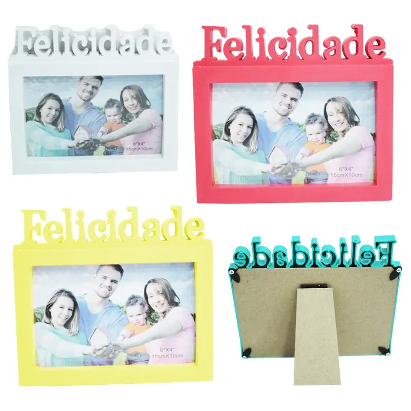 PORTA RETRATO 10X15 COM MOLDURA DE PLASTICO FELICIDADE HORIZONTAL COLORS
