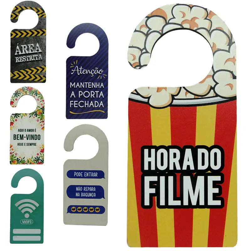 ENFEITE PLACA DE MADEIRA MDF ESTAMPAS SORTIDAS PARA PENDURAR 20X8,8CM
