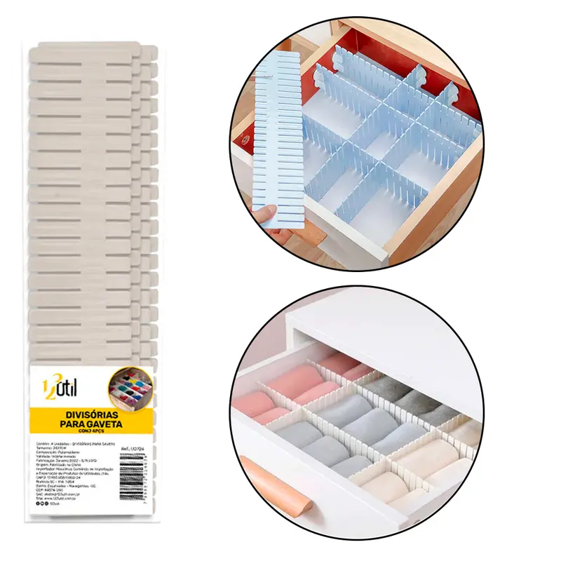 ORGANIZADOR DIVISORIA DE GAVETA BRANCO COM 4 PECAS 24X7CM