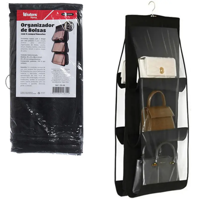 CABIDE ORGANIZADOR DE POLIESTER PARA 6 BOLSAS MULTIUSO 95X35CM