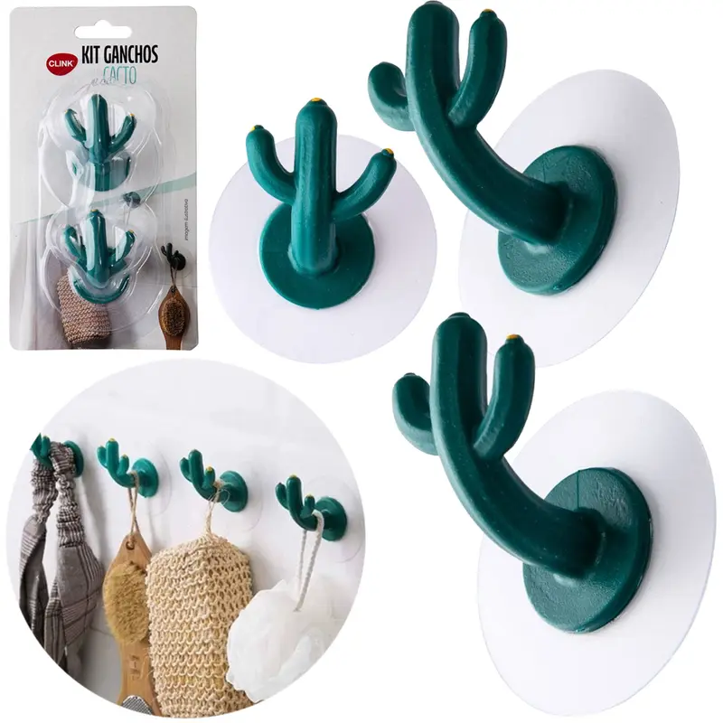 CABIDE GANCHO DE PLASTICO CACTO AUTOADESIVO TRANSPARENTE COM 2 PECAS 6X6X3,7CM DE Ø NA CARTELA