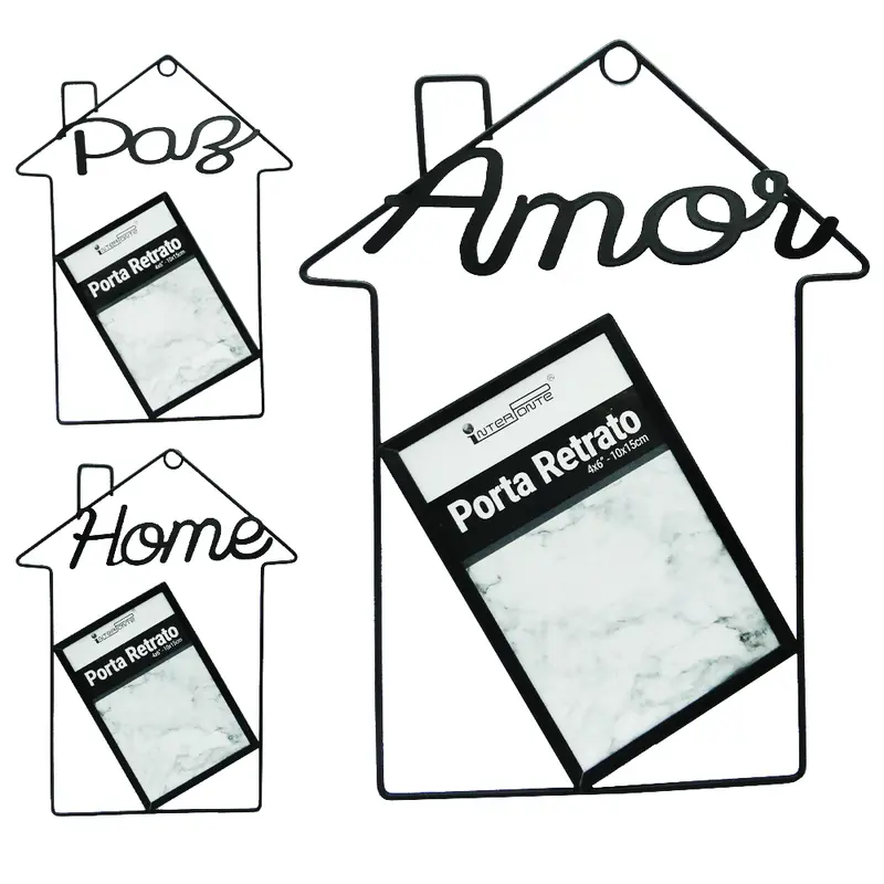 PORTA RETRATO 10X15 COM MOLDURA ARAMADO FRASES SORTIDAS BLACK