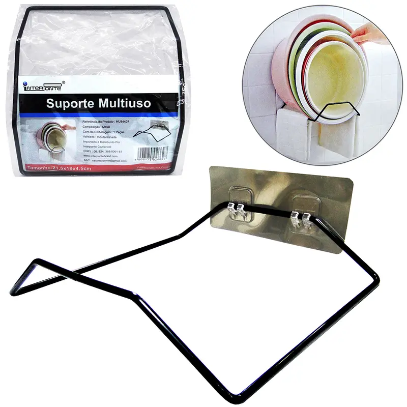 SUPORTE MULTIUSO ARAMADO COM AUTOADESIVO BLACK 21,5X19CM