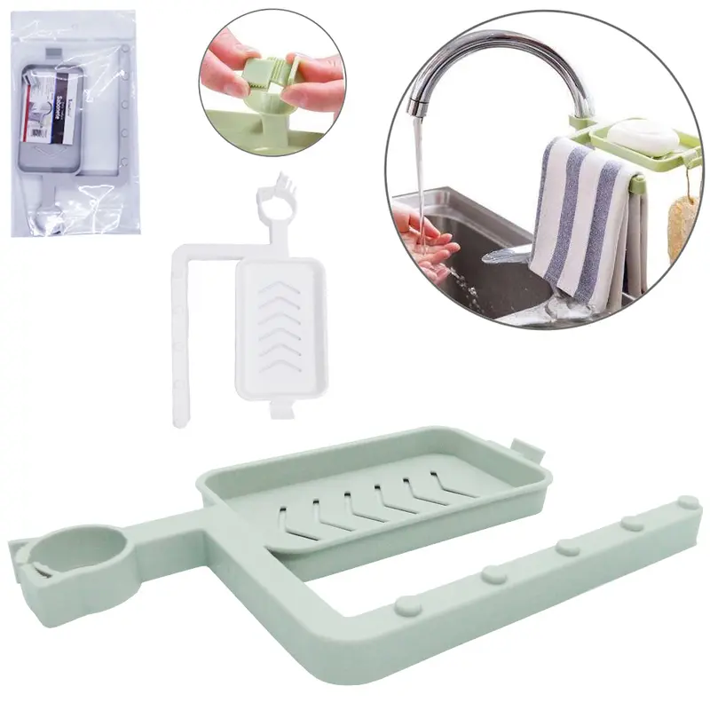 SUPORTE ORGANIZADOR PORTA TOALHA E SABONETE DE PLASTICO PARA TORNEIRA DE PIA COLORS 22X13CM