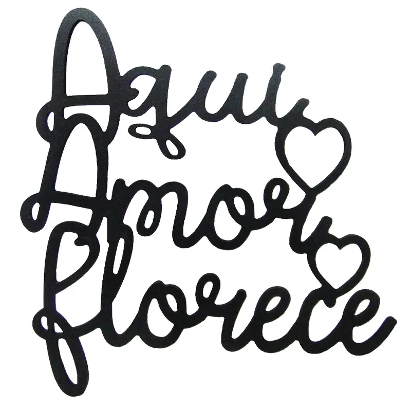 ENFEITE PALAVRA AQUI AMOR FLORECE / AQUI GRATIDAO FLORECE DE MADEIRA PRETO AUTOADESIVO 30X30CM