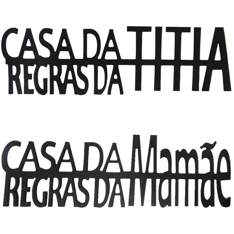 ENFEITE CASA DA MAMAE / TITIA REGRAS DA MAMAE / TITIA DE MADEIRA PRETO AUTOADESIVO 40X12CM