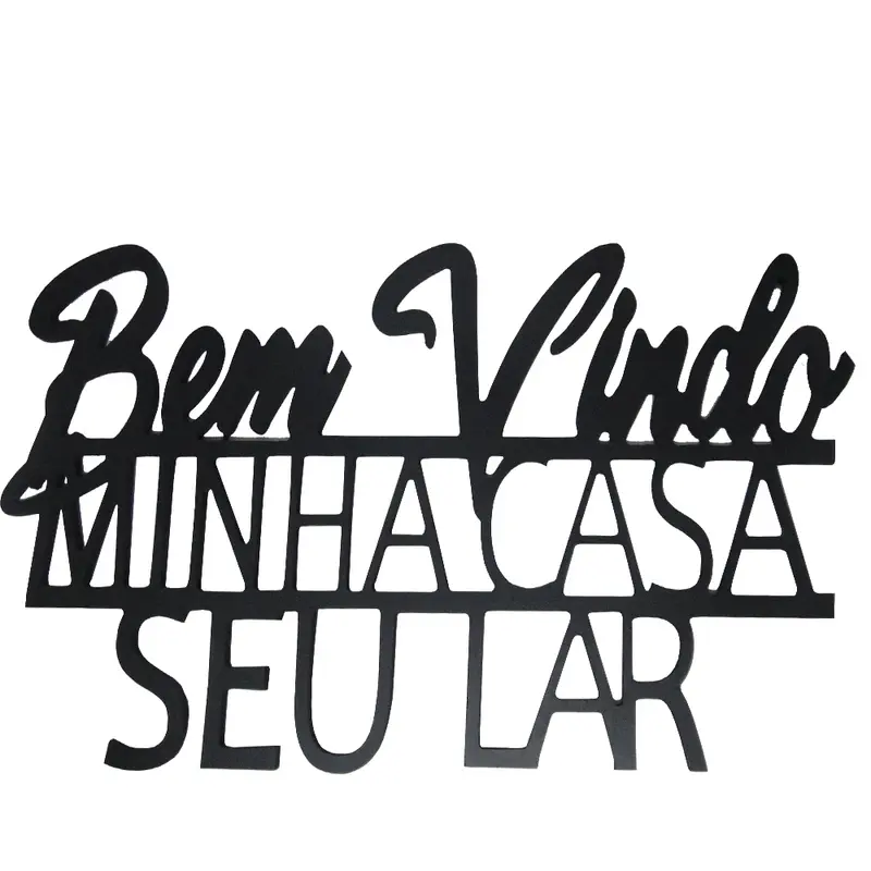 ENFEITE BEM VINDO MINHA CASA SEU LAR / MINHA SUA CASA BEM VINDO DE MADEIRA PRETO AUTOADESIVO 40X24CM