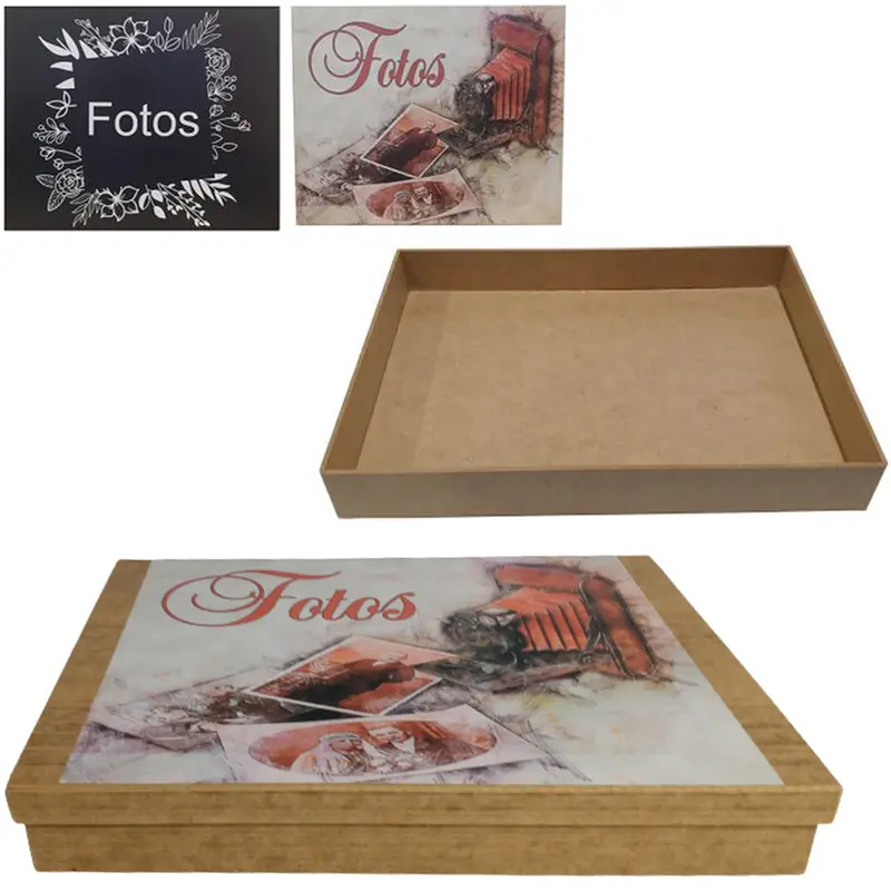 CAIXA ORGANIZADOR DE MADEIRA MDF RETANGULAR PARA FOTOS COM TAMPA 31,5X23X4,4CM
