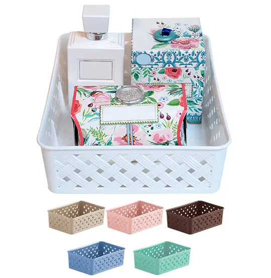 CESTO ORGANIZADOR DE PLASTICO RETANGULAR RATTAN COLORS 19X13CM