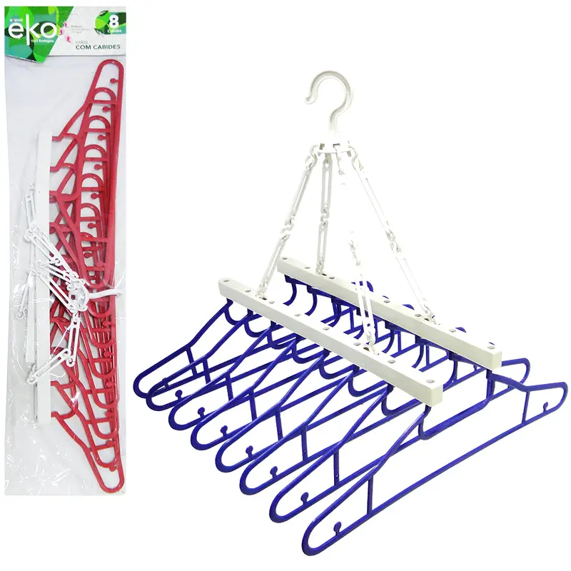 VARAL DE PENDURAR CABIDEIRO DE PLASTICO DOBRAVEL COM 8 CABIDES COLORS