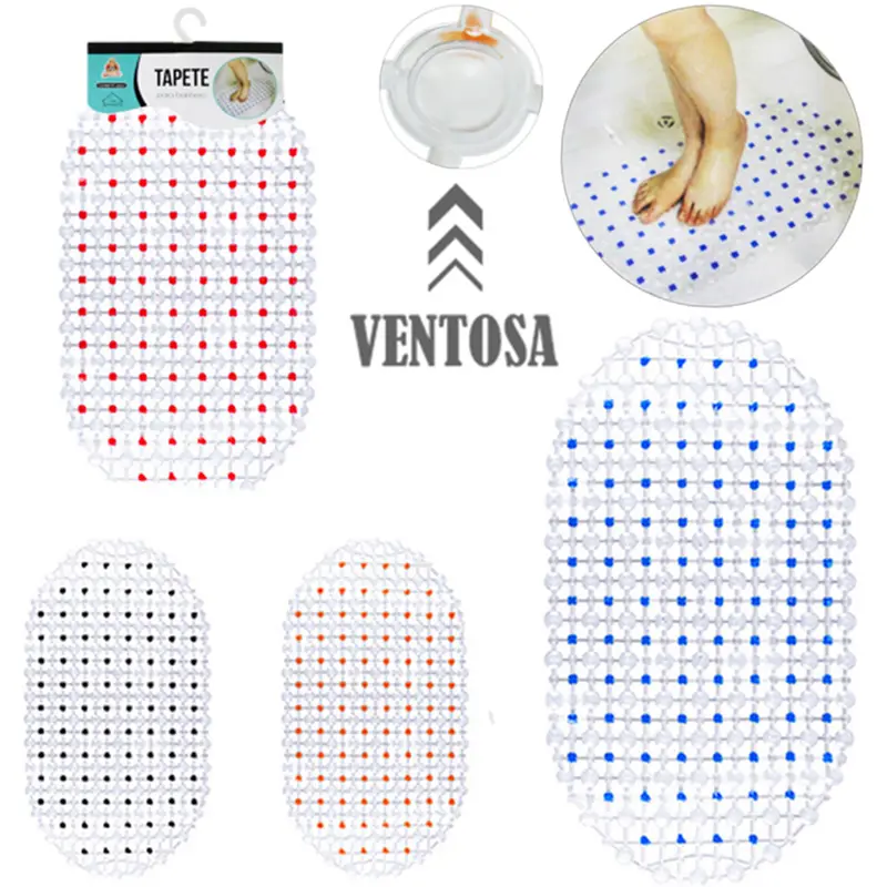 TAPETE DE PISO DE PVC OVAL PARA BANHEIRO COM VENTOSA COLORS 64X34CM