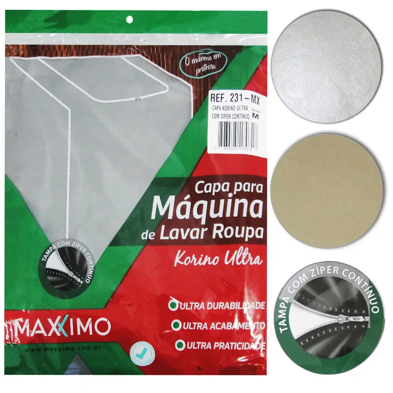 CAPA DE PVC FLANELADO PARA MAQUINA DE LAVAR KORINO ULTRA COM ZIPER CONTINUO MEDIA 98X64X64CM