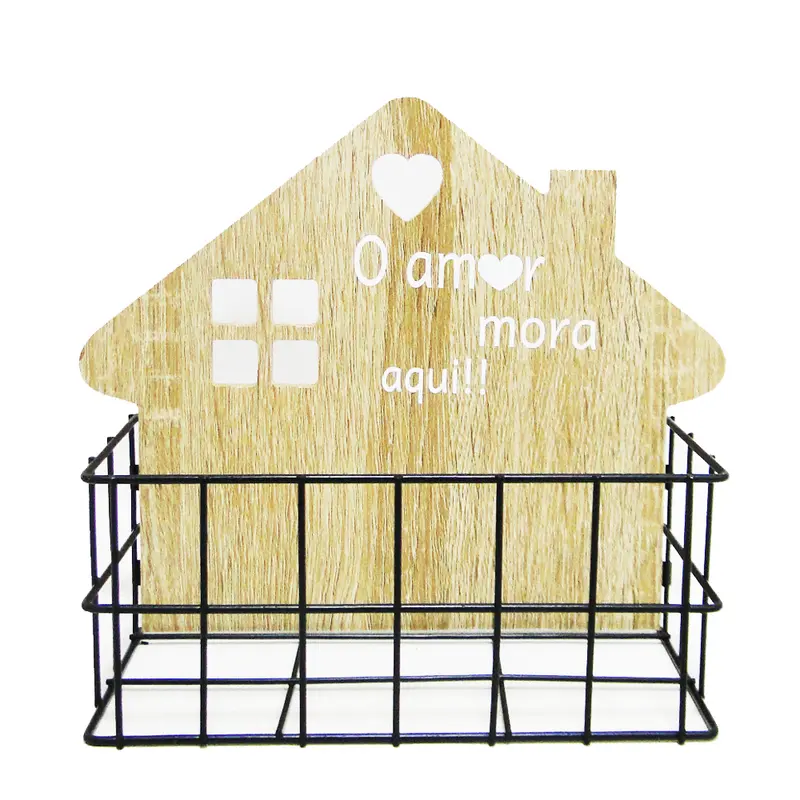 CESTO ORGANIZADOR DE PAREDE ARAMADO / MADEIRA CASA 24X20X9CM