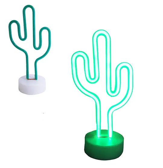 LUMINARIA NEON CACTO VERDE DE PLASTICO COM BASE A PILHA 29,5X15CM