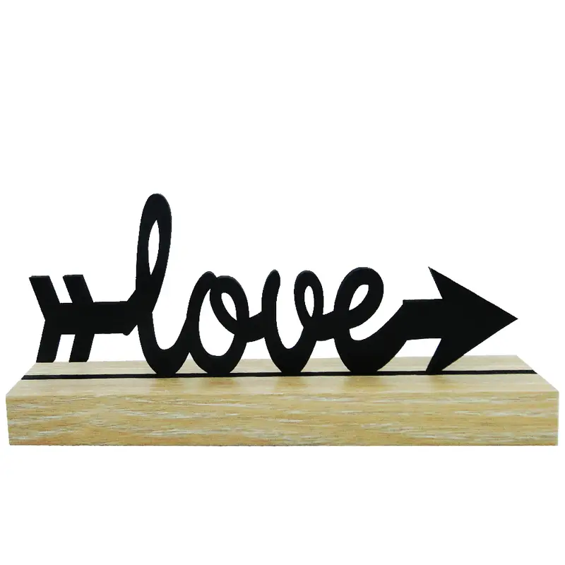 ENFEITE PALAVRA LOVE PRETO COM BASE DE MADEIRA 20X8,5X4CM