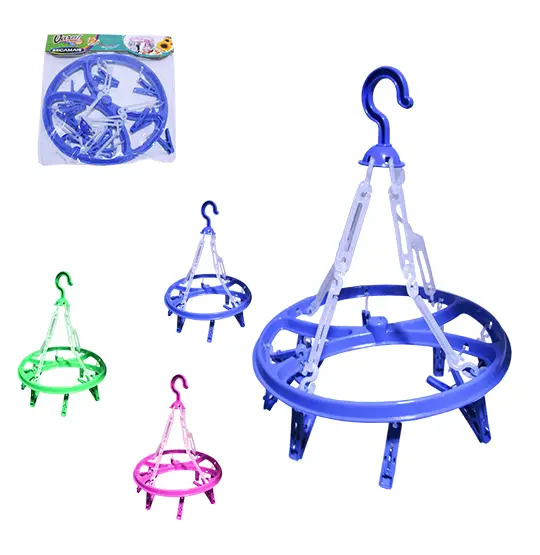 VARAL DE PENDURAR DE PLASTICO REDONDO FIXO COM 12 PRENDEDORES COLORS