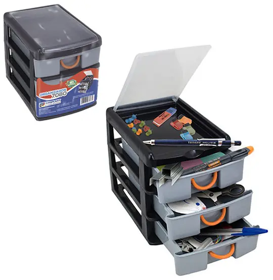 GAVETEIRO ORGANIZADOR DE PLASTICO COM 3 GAVETAS 19,5X16X13CM