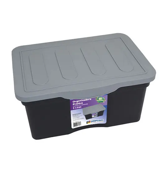 CAIXA ORGANIZADOR CONTAINER DE PLASTICO RETANGULAR PRATICA COM TAMPA 5L 27X19X13CM