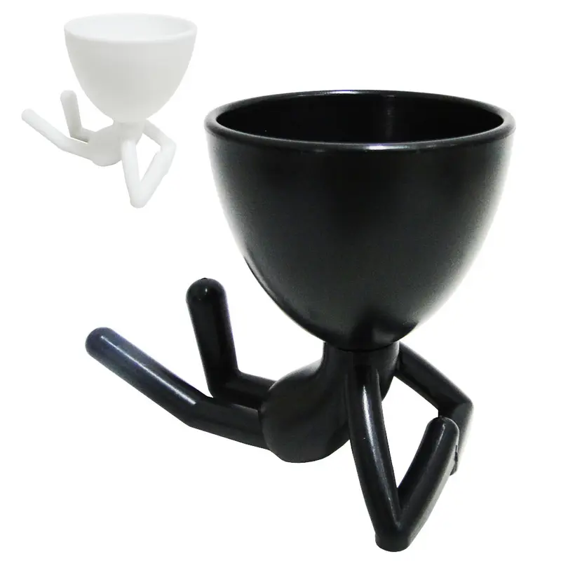 VASO DECORATIVO ROBERT PLANT DEITADO DE PLASTICO PRETO / BRANCO 12X10X7CM