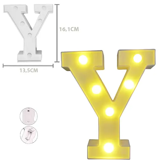 ENFEITE LUMINOSO COM 6 LEDS LETRA Y DE PLASTICO 16,1X13,5CM A PILHA