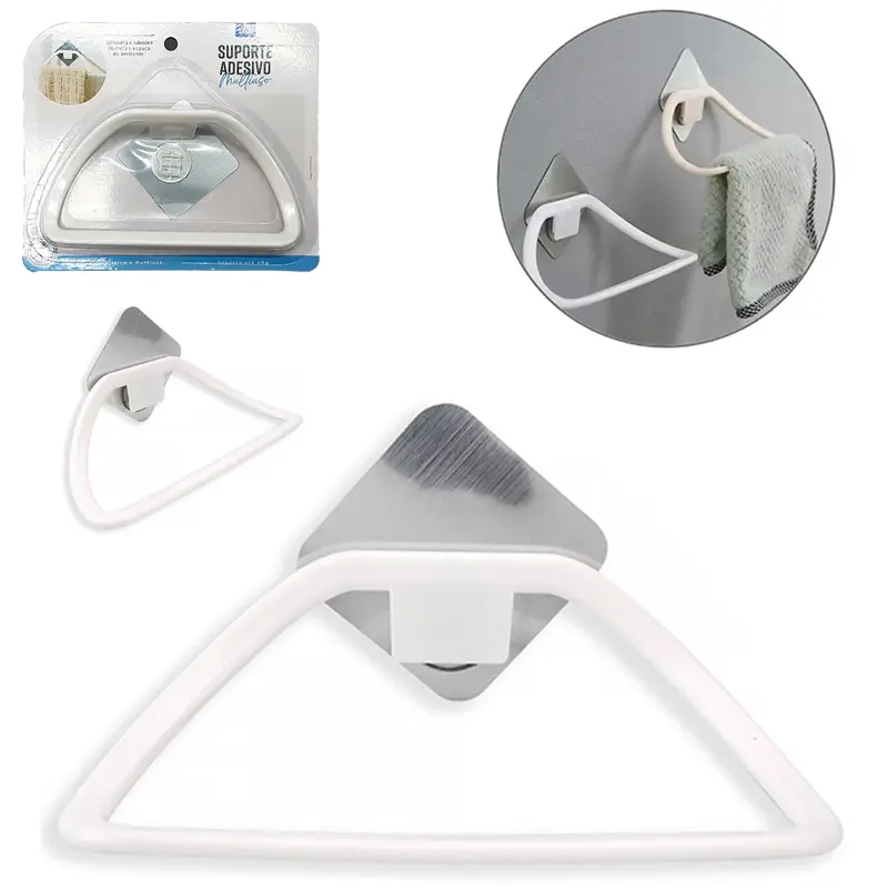 SUPORTE PORTA TOALHA DE ROSTO DE PAREDE DE PLASTICO COM AUTOADESIVO 18X10CM NA CARTELA