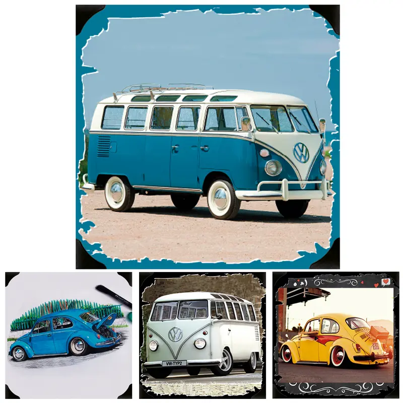 QUADRO DECORATIVO 20X20CM PLACA DE METAL ADESIVADO FUSCA / KOMBI