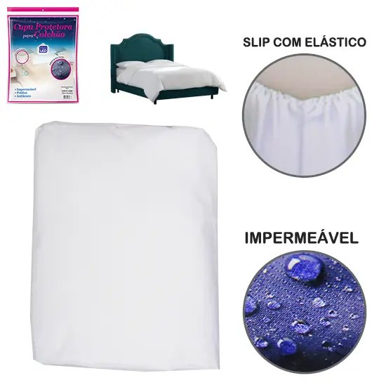 CAPA IMPERMEAVEL PARA COLCHAO CASAL COM ELASTICO SLIP 188X138X30CM