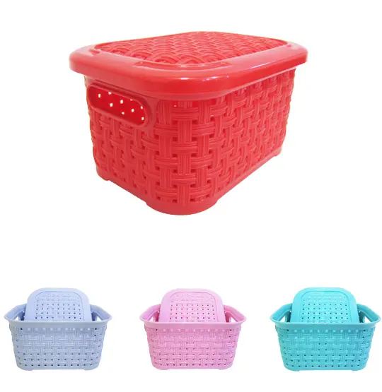CESTO CAIXA ORGANIZADOR DE PLASTICO RATTAN COLORS COM TAMPA E ALCA 2,5L 18X14X10CM