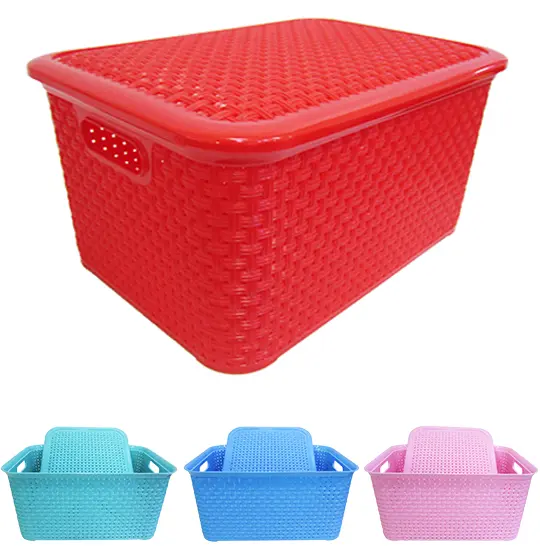 CESTO CAIXA ORGANIZADOR DE PLASTICO RATTAN COLORS COM TAMPA E ALCA 27L 42X31X20CM
