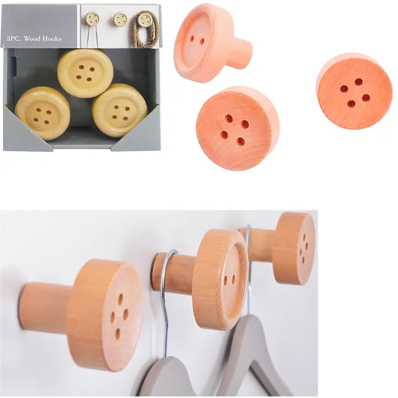 CABIDE GANCHO DE MADEIRA MDF REDONDO PARA ESPELHO 3 PECAS + BUCHAS DE NYLON 8MM 6X7,5CM DE Ø