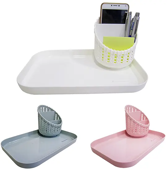 ORGANIZADOR DE PLASTICO RATTAN TRAMA COM BANDEJA MULTIUSO COLORS 29X19,5X14,5CM
