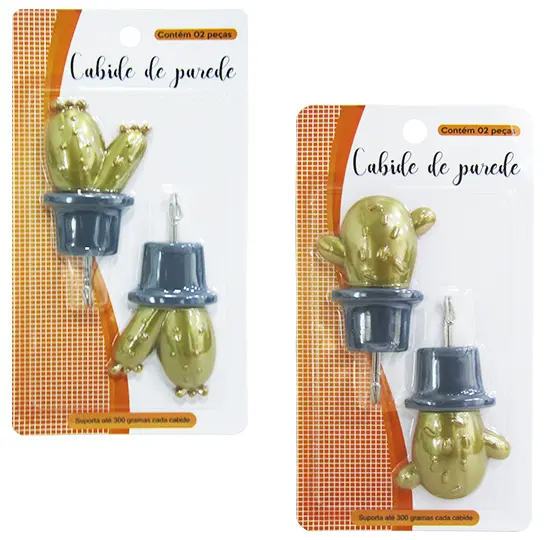 CABIDE GANCHO DE METAL CACTOS AUTOADESIVO COM 2 PECAS