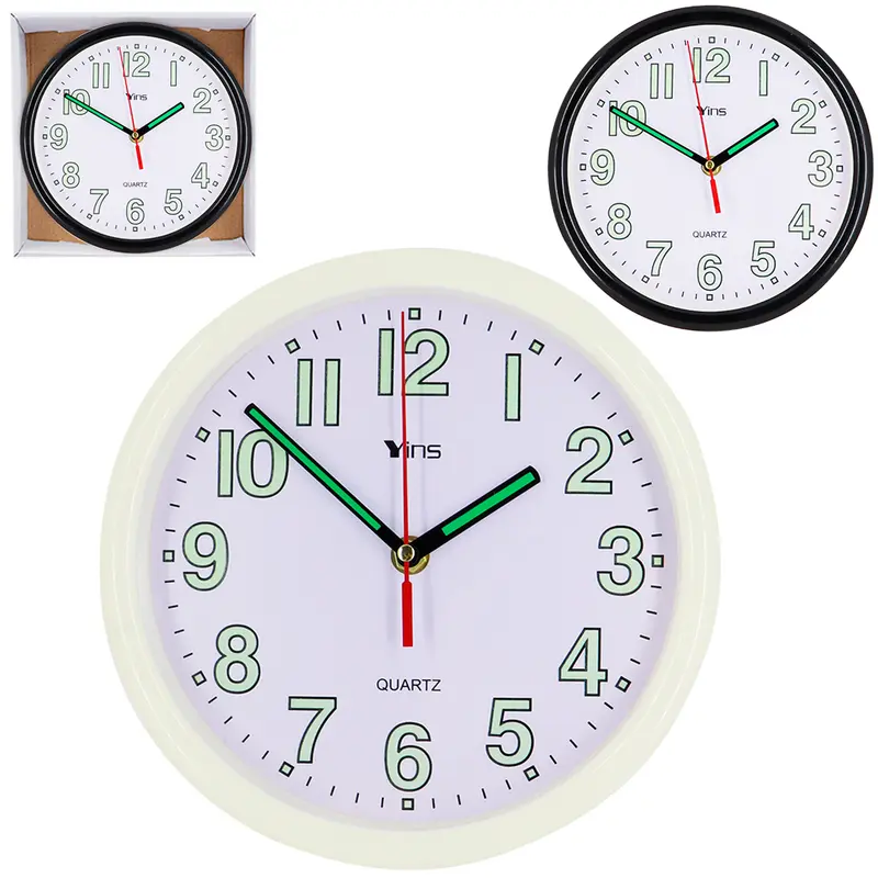 RELOGIO DE PAREDE REDONDO NUMEROS REFLETIVOS PRETO / BRANCO 22CM DE Ø