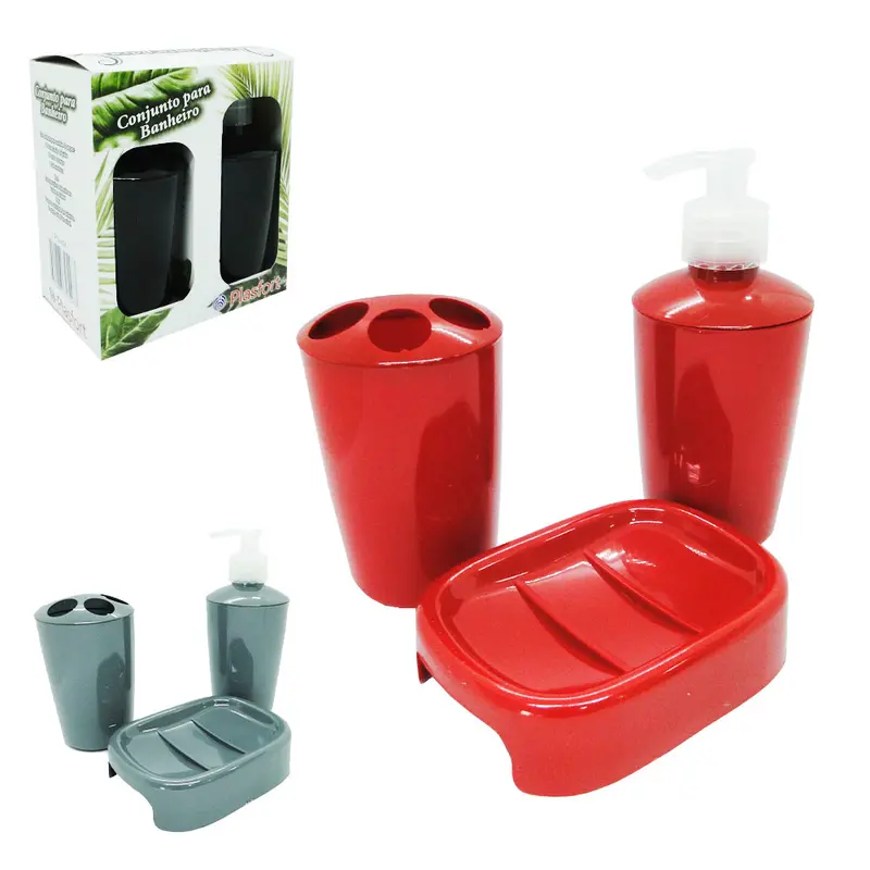 JOGO PARA BANHEIRO DE PLASTICO COLORS COM 3 PECAS NA CAIXA