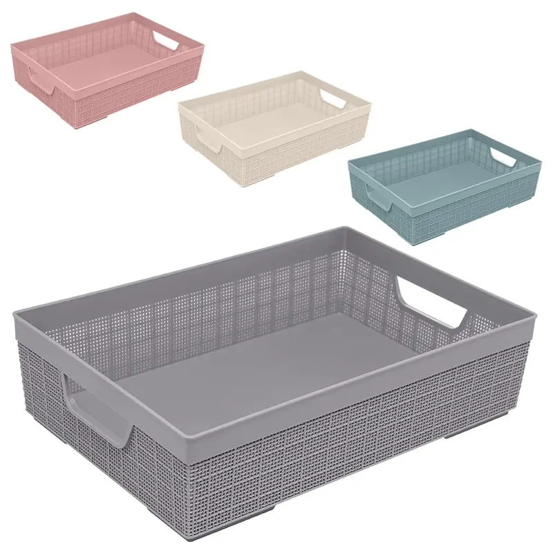 CESTO ORGANIZADOR DE PLASTICO RETANGULAR RATTAN COM ALCA JUTA 5,2L 33,5X23X8,5CM