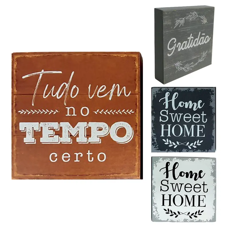 QUADRO DECORATIVO 12X12CM DE MADEIRA MDF FRASES SORTIDAS