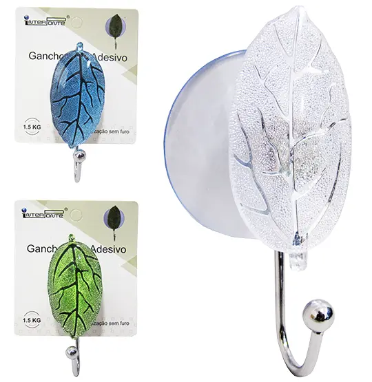 CABIDE GANCHO DE METAL FOLHA COM VENTOSA 10CM
