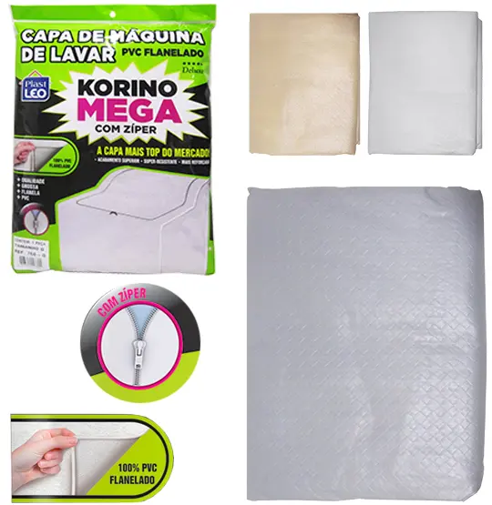 CAPA DE PVC FLANELADO PARA MAQUINA DE LAVAR KORINO MEGA DELUXE COM ZIPER GRANDE 91X69X66CM