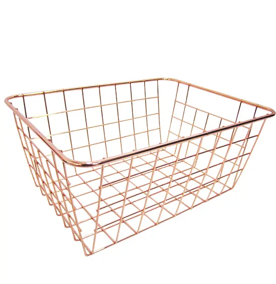 CESTO ORGANIZADOR ARAMADO RETANGULAR MULTIUSO METALIZADO ROSE GOLD 28X22X12,5CM