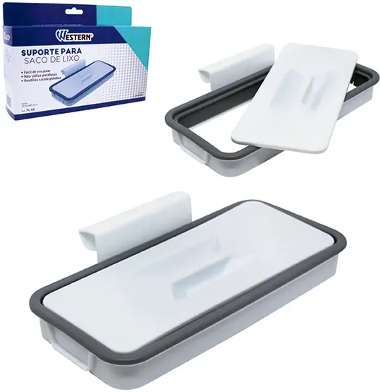 SUPORTE DE PLASTICO PARA SACO DE LIXO COM TAMPA 24,5X14X5,5CM NA CAIXA