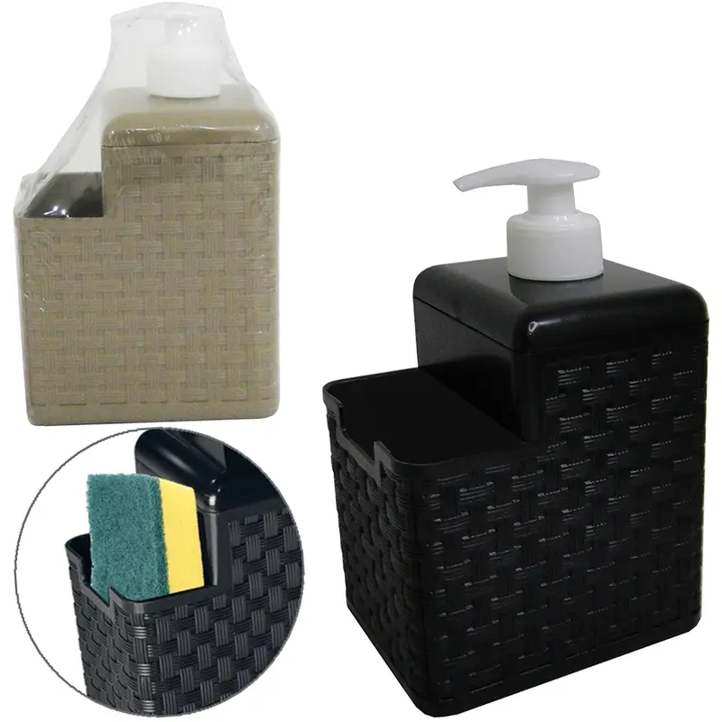 DISPENSER PORTA DETERGENTE / ESPONJA DE PLASTICO RATTAN 600ML 18X10,5X8CM