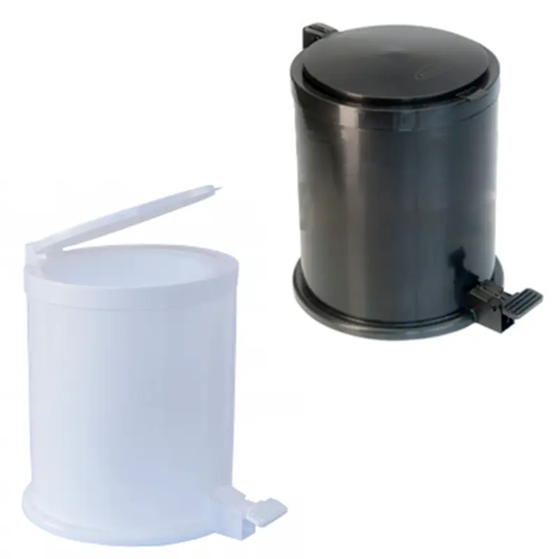 LIXEIRA COM PEDAL DE PLASTICO REDONDA PRETA / BRANCA 8L