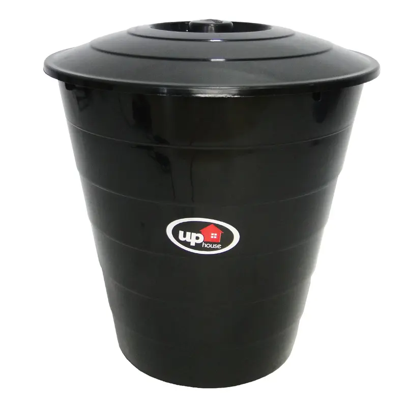 LIXEIRA DE PIA DE PLASTICO REDONDA COM TAMPA PRETA 6L