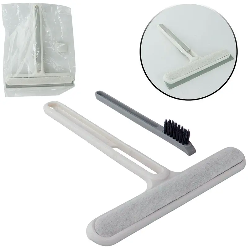 RODO LIMPA VIDRO COM ESPONJA / BUCHA ABRASIVA + ESCOVA FRESTAS COM RASPADOR CABO PLASTICO