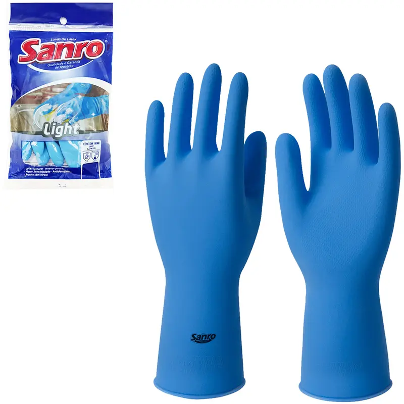 LUVA DE LATEX AZUL SANRO LIGHT MULTIUSO PEQUENA