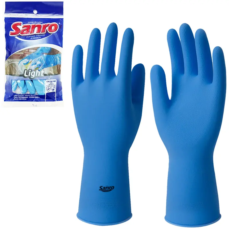 LUVA DE LATEX AZUL SANRO LIGHT MULTIUSO MEDIA