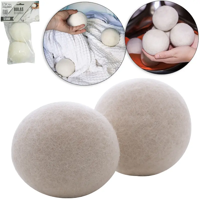 BOLA DE ALGODAO SECADORA PARA MAQUINA DE LAVAR / SECADORA DE ROUPA CASA LIMPA COM 2 PECAS 7CM DE Ø